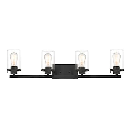 Designers Fountain Jedrek 33.75in 4-Light Black Industrial Indoor Vanity Light with Clear Glass Shades 93304-BK